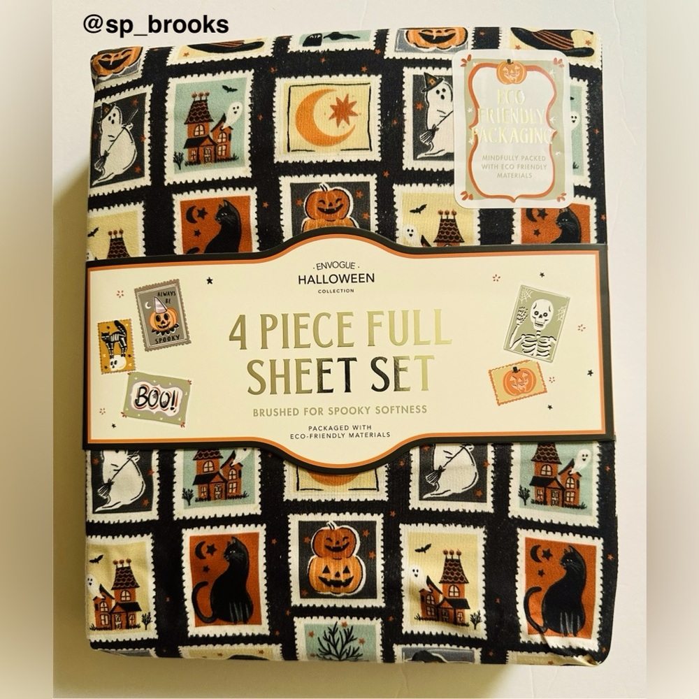 🎁ENVOGUE Halloween Sheet Set - Stamps Pattern -Full Size Sheet Set- Black Multi